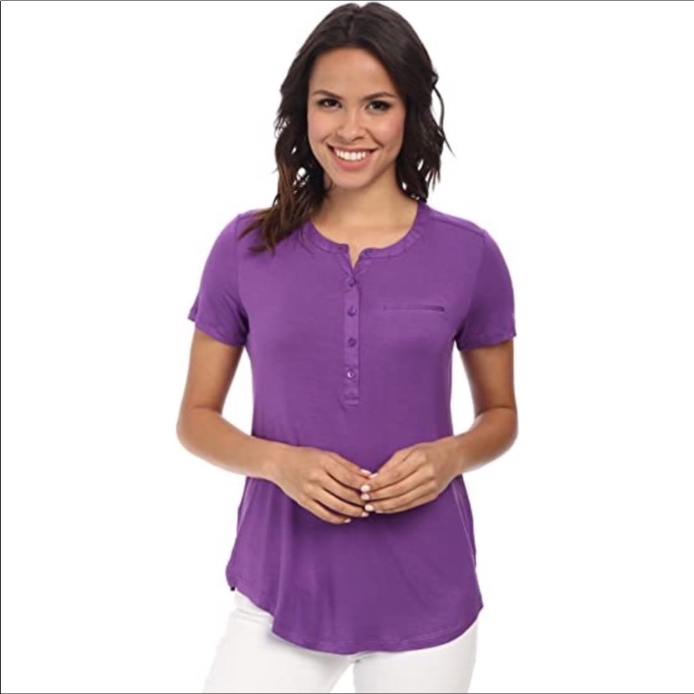 NYDJ Purple Henley Short Sleeve Tee Medium